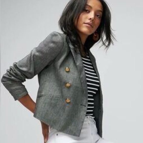 WHBM White House Black Market Linen Military Charcoal Blazer Jacket Size 6 Small - Picture 1 of 9